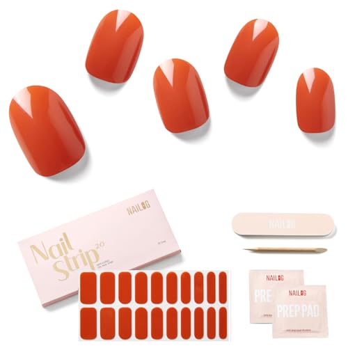 NAILOG Semi Cured Gel Nail Strips 20Pcs Gel Nail Stickers - Brick Red - color: Brick Red