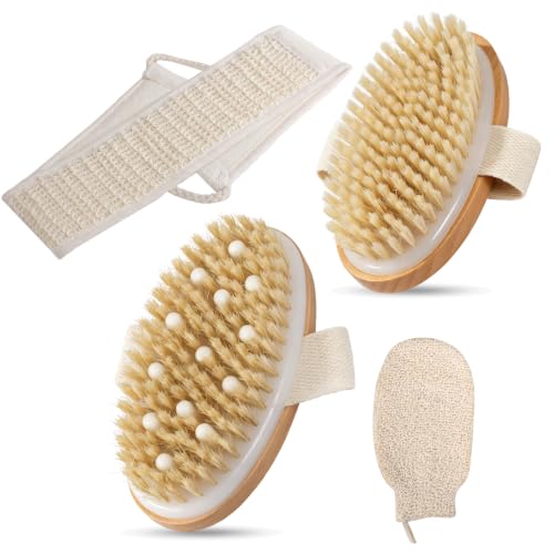 Dry Brushing Body Brush, 4Pcs Shower Exfoliating Brush, Women & Men