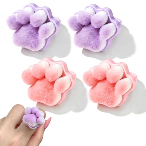 4Packs Nail Dust Cleaning Brush Ring,Soft Brushes for Clean Up Fingernails and Toenails Small Portable Scrubber Brush Nail Duster Tools for Manicure and Pedicure (pink and purple paw) - color: pink and purple paw