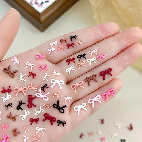 350Pcs Colorful Bow Nail Charms Cute Bow Charms for Nails Design Bowknot Nail Art Charms Kawaii Bow Nail Jewelry Accessories Resin Bow Nail Rhinestones Cute Mini Nail Gems for Women Nail Decoration - color: black