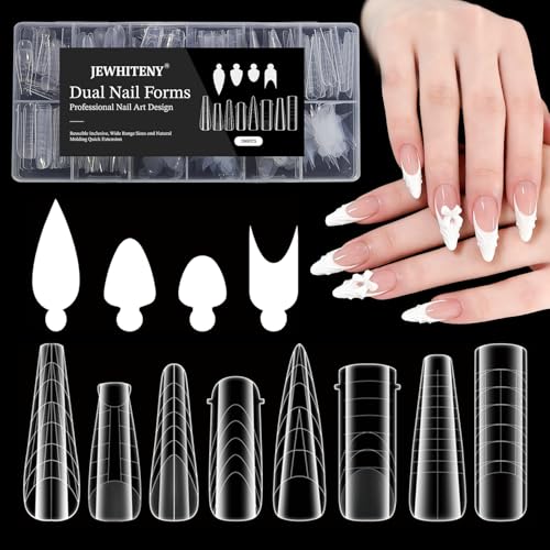 JEWHITENY Nail Dual Forms for Poly Gel,290PCS Reusable French Nail Forms,8 Shapes & 12 Sizes Clear Nails Extension Forms with Guide Lines for Salon-Quality Manicures at Home - color: French dual form