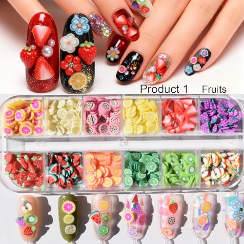 3 Boxes of Crystal Mash Clay Strip Flowers Fruit Slices Nail Art Glitter