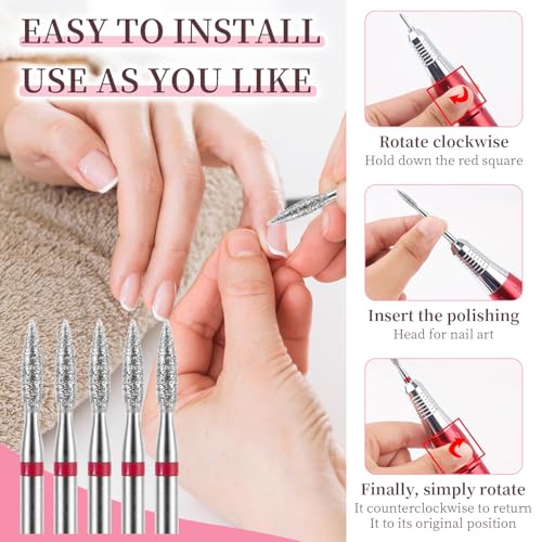 10PCS Flame Nail Drill Bits, 3/32'' Diamond Cuticle Bit for Electric Nail File Machine, Carbide Flame Bit for Cuticle Removal Dead Skin Callus, Manicure Pedicure Kit with Storage Case (Fine Grit) - color: Fine Grit