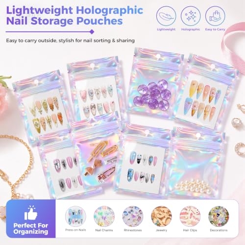 15 Acrylic Press-On Nail Cases,15 Nail Pouches with Cards&Large Storage Box - color: Clear Box