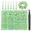 qiipii 2mm-10mm Light Green AB Flatback Half Round Pearls Gems Nail Charms - color: Light Green, size: AB Coating Half Pearls