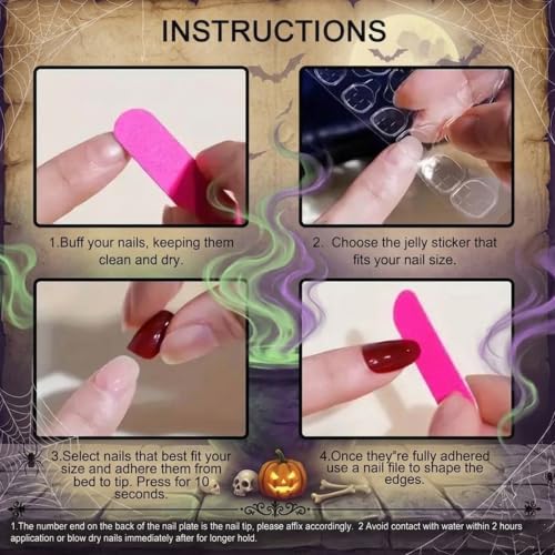 Halloween Press on Nails Ghost Long Coffin Fake Nails 24Pcs - color: halloween-design02