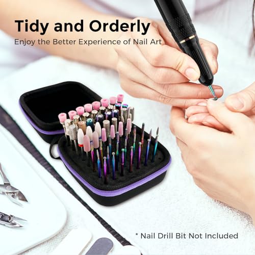 Lavinda Nail Drill Bit Holder & Organizer Case, Portable Box for Nail Tech - color: Black,Purple