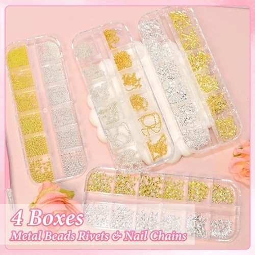 Gold Silver Caviar Nail Beads, 3D Starburst Chain Cross Nail Charms - color: S2