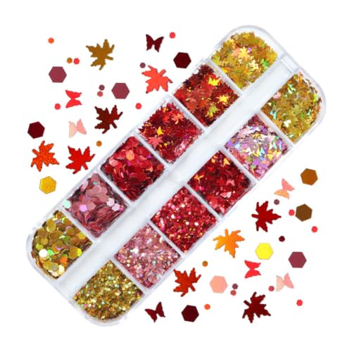 Fall Maple Leaf Nail Glitter Sequins Autumn Holographic Leaf Flakes 1 Box - color: W24