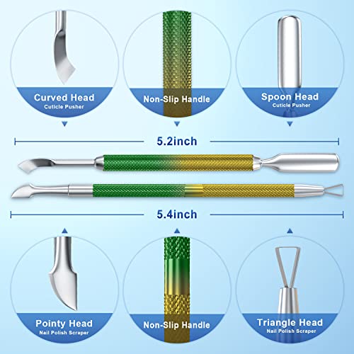 2PCS Yellow-Green Gradient Cuticle Pusher Tool and Scraper Nail Pusher - color: Yellow-Green Gradient
