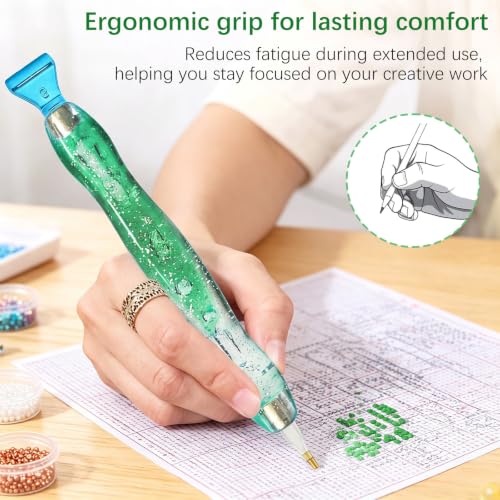 26 Piece 5D Ergonomic Diamond Art Painting Pens Kit,Green - color: Green