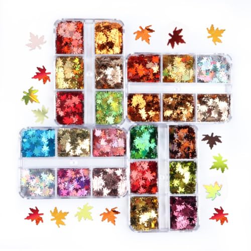 2Box 6Grids Maple Leaf Fall Nail Glitter - color: Color 1