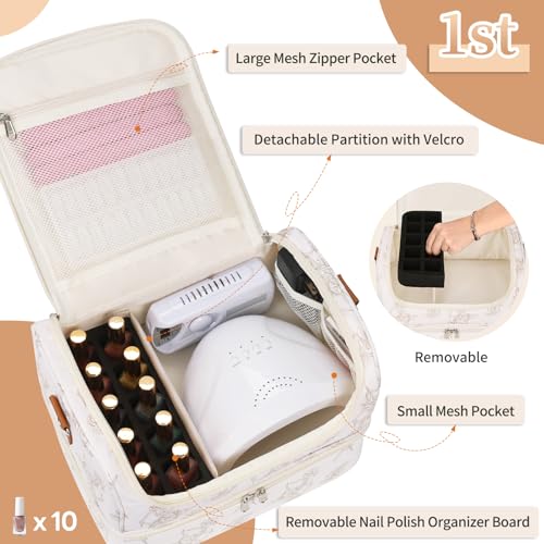 CUBETASTIC Nail Polish Organizer, Nail Supplies Storage Case Holds 45 Bottles Nail Polish & Nail Lamp, Travel Nail Tech Carrying Bag, Nail Kit Bag For Nail Stuff & Manicure Tools - color: Lily Floral, size: 45 Slots