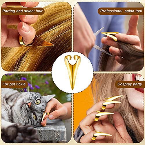 Hicarer 10 Pcs Adjustable Finger Claw Hair Parting Braid Ring Halloween Cos - color: Gold