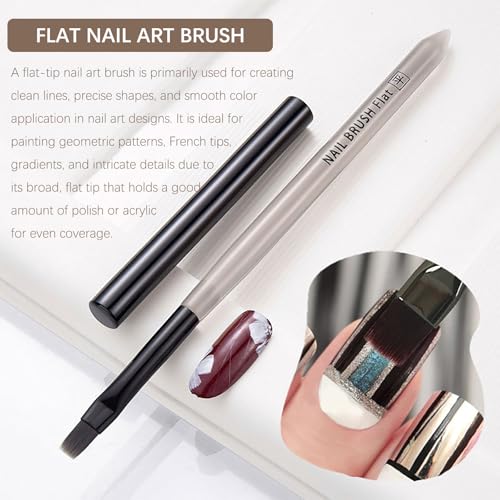 Flat Nail Clean Up Brush, Cleaning Polish Mistake On The Cuticles, Acetone Manicure Brush for Builder Gel | French Tips | Salon & Home Use | Nail Artists & DIY Enthusiasts - color: Flat - Polish Clen Up Brush