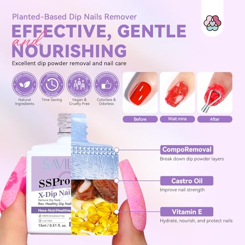 SAVILAND 2Pcs Easy Dip Powder Remover Liquids Nail File Tools, 15ml - size: 15ml*2