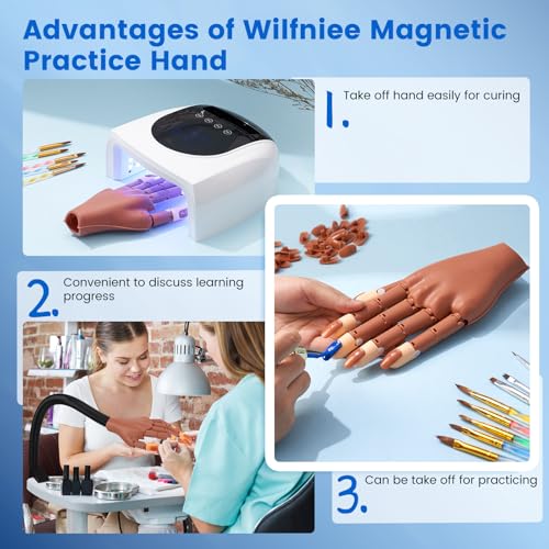 Magnetic Practice Hand for Acrylic Nails, Detachable Nail Hand for Beginner - color: Brown-Magnetic practice hand with 100pcs tips
