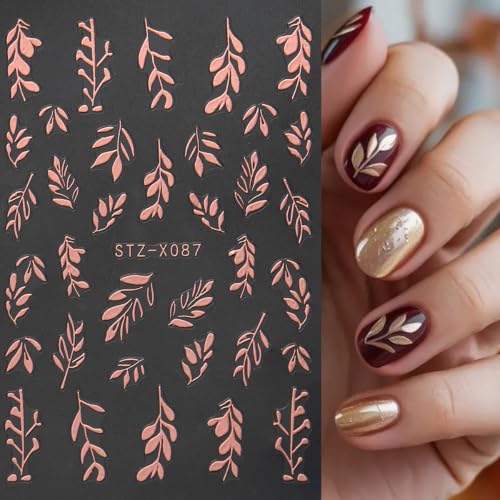 Leaf Nail Stickers, Rose Gold Nail Decals for Fall Nail Art, 4 Sheets - color: Multicolor-02