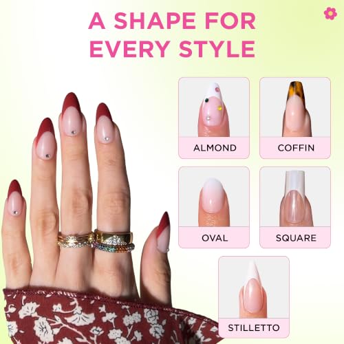 PaintLab 3D Gem Red French Tip Press On Nails, Medium Almond, 30pc Nail Kit - color: Pinot Noir