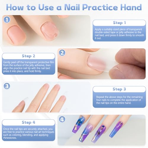 Nail Practice Hand for Acrylic Nails with Adjustable Stand, Flexible Bendable Mannequin Hand for Nail Art Training, Reusable Fake Hand for Gel Nails, Acrylic Application & Beginner Nail Practice Set