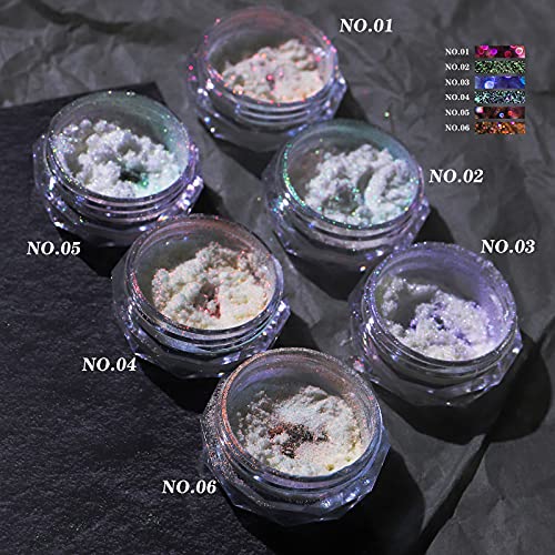 3 Boxes Ice Transparent Aurora Nail Powder Neon Rainbow Holographic Chameleon Powder Multi Chrome Iridescent Pigment Pearlescent Nail Art Glitters(Transparent#4#5#6) - color: Transparent #4#5#6