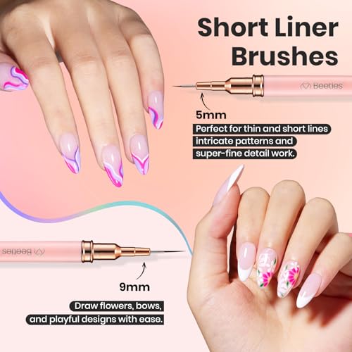Beetles Nail Art Pens, 5pcs Nail Art Brushes Liner Brushes for Nails - color: A-Pink-5