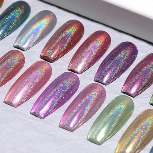 10 Colors Holographic Nail Powder, Holo Aurora Iridescent Metallic Mirror Laser Effect Chrome Pigment Glitter Dust for Salon Home Nail Art DIY Decorations - color: 10pcs Holographic Powder