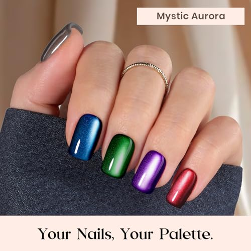 Beetles Cat Eye Nails Kit - 7 Colors Cat Eye Press On Nails Short Square - color: A - Galaxy CatEye - S