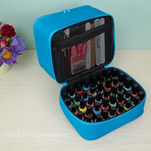 ButterFox Large Nail Polish Organizer Storage Case Holder, Fits Nail Lamp Dryer and 40-50 Bottles, Gel Nail Polish Kits Supplies Holder Bag (Blue, S (30-40)) - color: Blue, size: S (30-40 Slots)