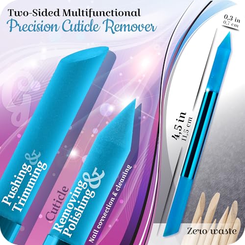 Glass Cuticle Pusher by GLADZY - Manicure Stick, Genuine Czech Quality, Professional Precision Filing Cuticle Remover, Abrasive Surface Never Wears Out - color: Glass Cuticle Pusher - Azure