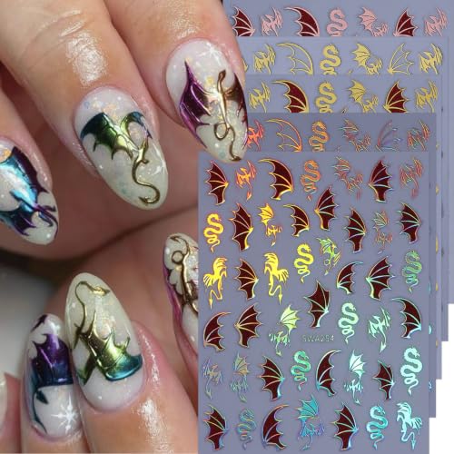 Halloween Dragon Nail Art Stickers Metallic Holiday Nail Decals, 5 Sheets - color: Multicolor-11