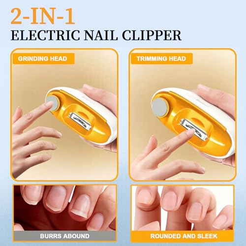Electric Nail Clipper 2-in-1, Automatic Nail Trimmer for Thick with Light - color: M3 White