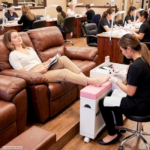 Pedicure Cart w/Extendable Padded Foot Rest (Pink, 26.3" L) - color: Pink, size: 26.3" L