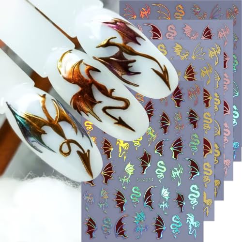 Halloween Dragon Nail Art Stickers Metallic Holiday Nail Decals, 5 Sheets - color: Multicolor-11