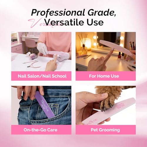 MelodySusie 7Pcs Nail Files 100/180 Grit Emery Boards Pink & Purple - size: 7Pcs Half-moon Shape