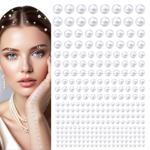 qiipii 4 Sheets Pure White Flatback Pearls Stickers Self Adhensive Solid White Half Pearls Stick On Jewels 3/4/5/6/8/10 mm Multi Sizes Gems Stick on for Nails Face Eyes Hair Makeup Clothing Crafting - color: Pure White Pearls, size: Multi-Size