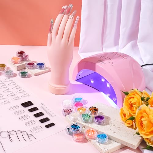 Nail Kit for Beginner with Everything- Practice Hand & 48W Nail Lamp Kit - color: Rose Pink