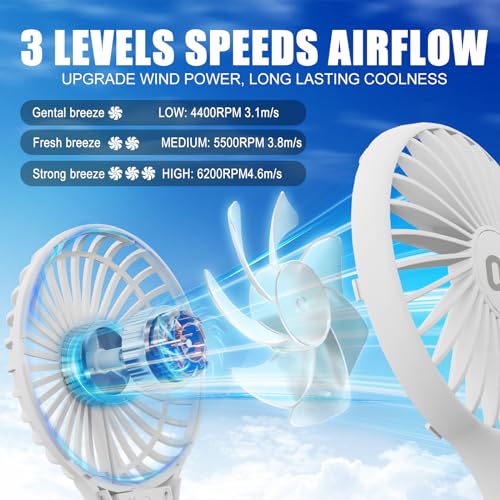 QQT Mini Handheld Fan, 3-Speed Rechargeable Personal Fan - color: White