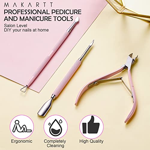 Makartt 3 Pcs Pink Cuticle Nipper Set, Stainless Steel Pusher & Scraper - size: Pink-3pcs