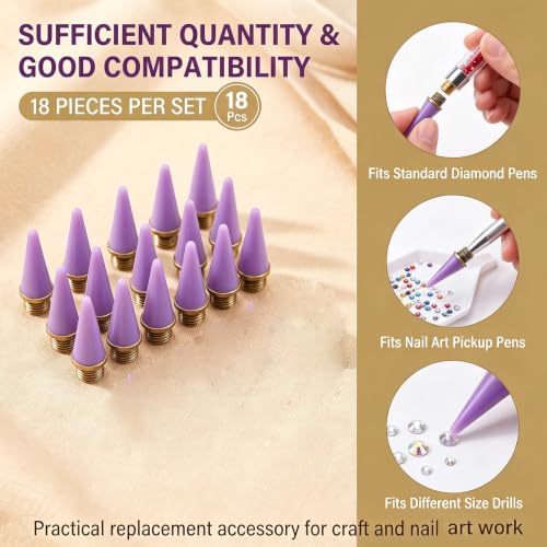18 Pcs Wax Replacement Head Tips,Nail Rhinestone Picker (Purple) - color: Purple