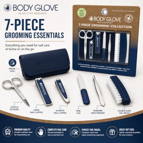 Body Glove Men’s Manicure Set, 7-Piece Grooming Kit with Case