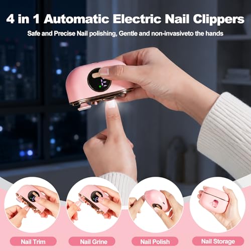 Electric Nail Clippers Automatic Nail Trimmer with Clip Storage Pink - color: Pink