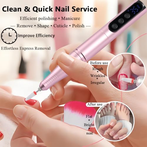 Wireless 35000RPM Nail Drill Pen USB Nail File Polishing Pen Rechargeable Nail Drill Machine Portable Manicure Drill Salon Tool (Pink) - color: Pink
