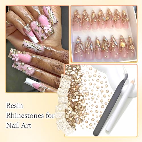 4000Pcs Champagne Gold Flatback Rhinestones for Crafts,6 Sizes Gold Crystal Rhinestone for Nail Gems Jewels Glitter Glass Diamond for Nails Design DIY Face Makeup Tumblers Clothes Stones Decoration - color: Champagne