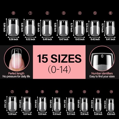 AILLSA Medium Square Fake Nail Tips 240Pcs Square Press on Nails Pre-Shaped