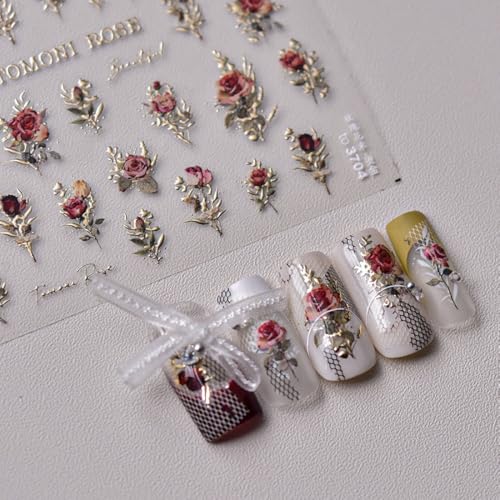 5D Embossed Nail Stickers, Premium Salon-Quality Self-Adhesive 3D Nail Art Decals, Refined Classic Designs for Easy DIY Manicure (Classic Rose) - color: Classic Rose