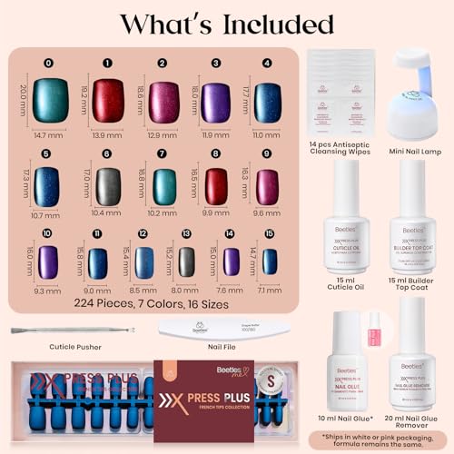 Beetles Cat Eye Nails Kit - 7 Colors Cat Eye Press On Nails Short Square - color: A - Galaxy CatEye - S