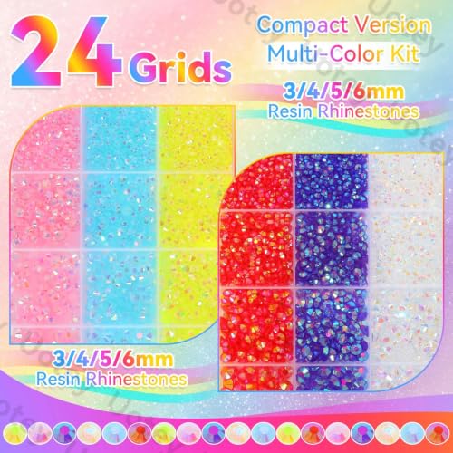 24 Grids Rhinestones Bedazzling Kit, Flatback Color Resin Gems for Crafts - color: S9