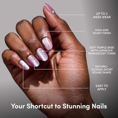 Glamnetic Press On Nails - Short Round, Velvet Fake Nails 30 Pc Full Kit - color: 3B - Oyster Glow