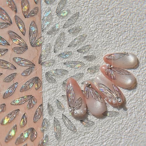 5D Embossed Nail Stickers, Premium Salon-Quality Self-Adhesive 3D Nail Art Decals, Refined Classic Designs for Easy DIY Manicure (Glass Wing) - color: Glass Wing
